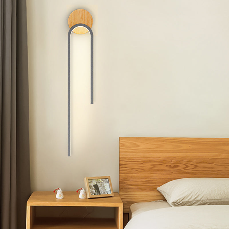 1-Light LED Wall Mount Light Modern Wooden Wall Light for Living Room