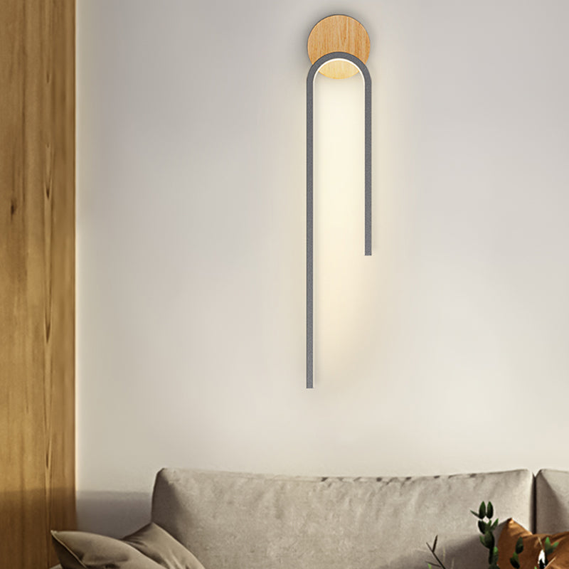 1-Light LED Wall Mount Light Modern Wooden Wall Light for Living Room