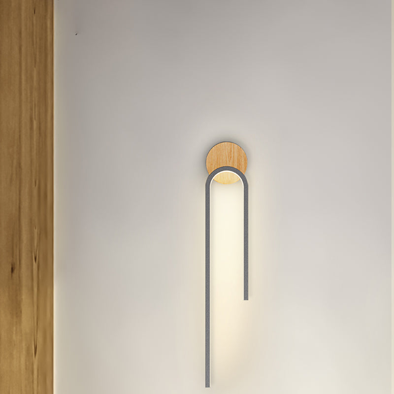 1-Light LED Wall Mount Light Modern Wooden Wall Light for Living Room