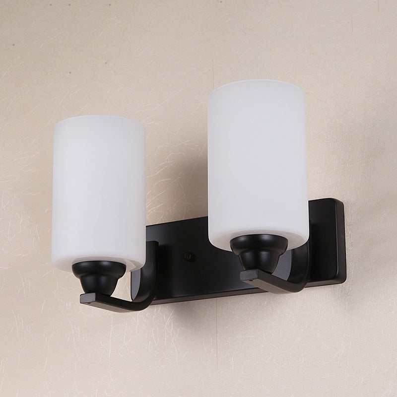 Cylindrical Shade Wall Lamp Modern White Glass Bedroom Sconce Light