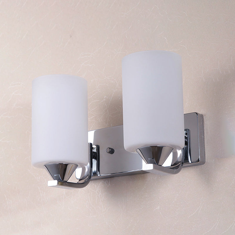 Cylindrical Shade Wall Lamp Modern White Glass Bedroom Sconce Light