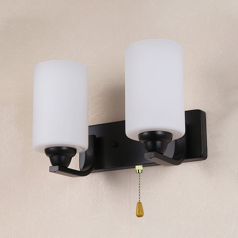 Cylindrical Shade Wall Lamp Modern White Glass Bedroom Sconce Light