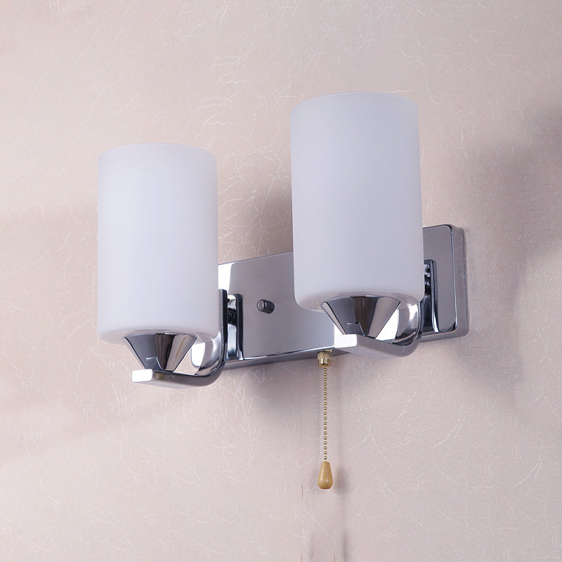 Cylindrical Shade Wall Lamp Modern White Glass Bedroom Sconce Light