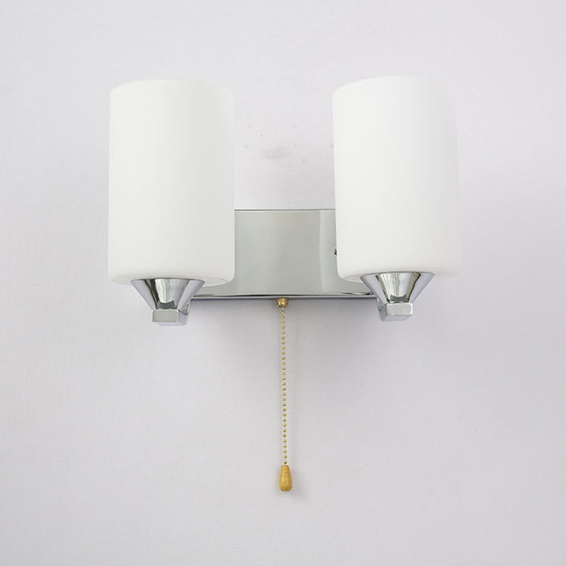 Cylindrical Shade Wall Lamp Modern White Glass Bedroom Sconce Light