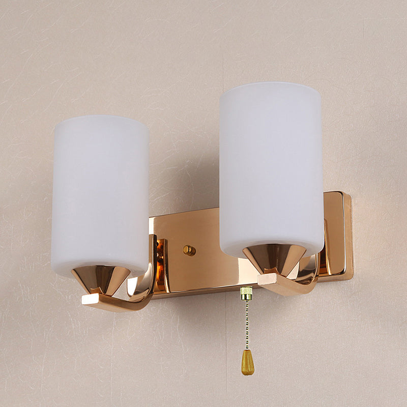 Cylindrical Shade Wall Lamp Modern White Glass Bedroom Sconce Light