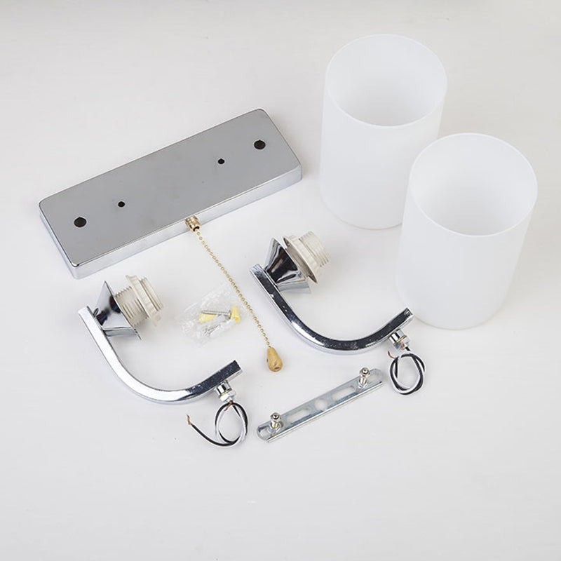 Cylindrical Shade Wall Lamp Modern White Glass Bedroom Sconce Light