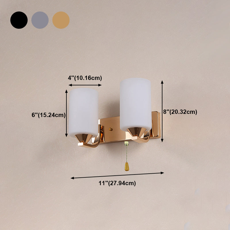 Cylindrical Shade Wall Lamp Modern White Glass Bedroom Sconce Light