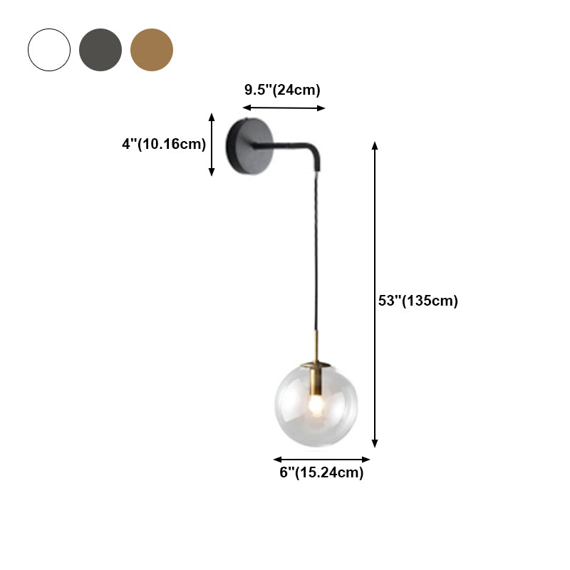 Glass Globe Wall Hanging Lamp Modern 1-Light Dining Room Wall Sconce