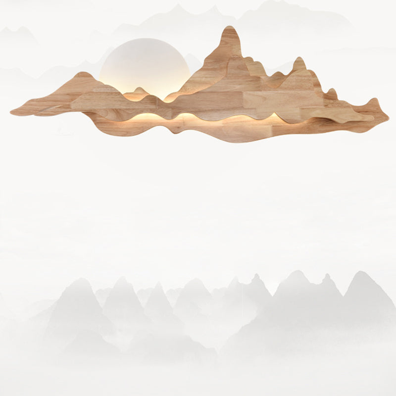 Cloud Shape Wooden Wall Sconce 1 Light Wall Mount Lamp with Acrylic Shade for Living Room