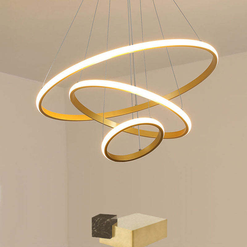 Gold Rings Suspension Pendant Light Modern Style LED Metal Chandelier Pendant Light