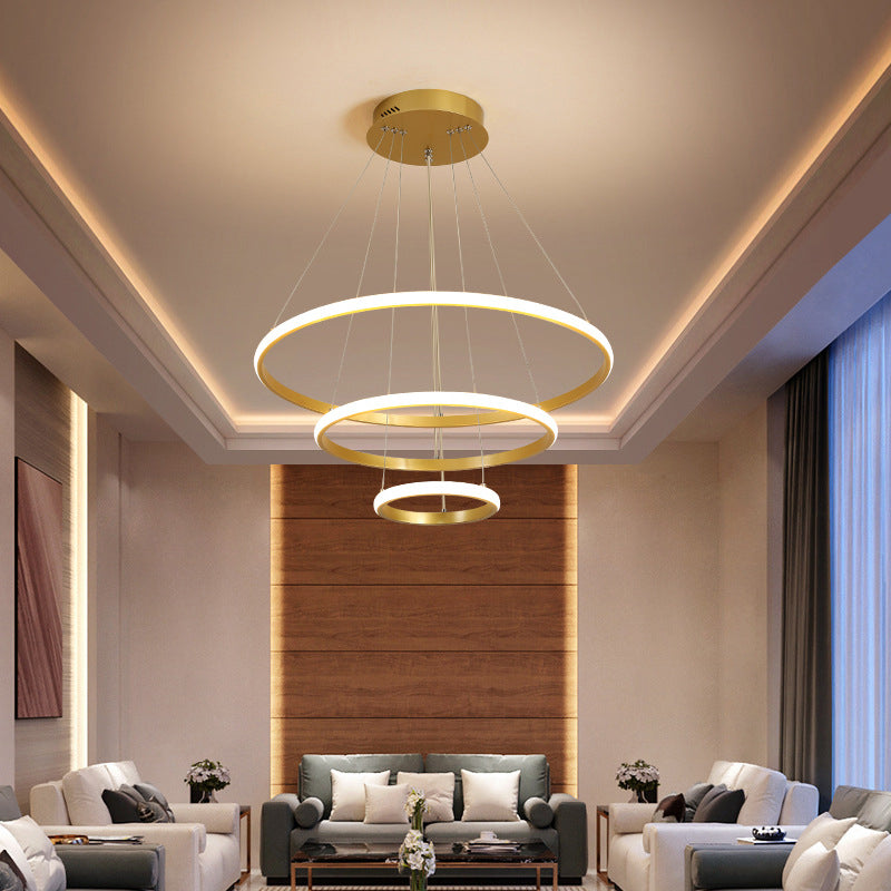 Gold Rings Suspension Pendant Light Modern Style LED Metal Chandelier Pendant Light