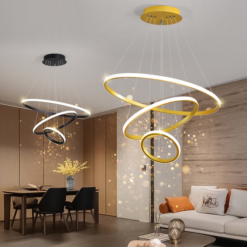 Metal Circular Pendant Lighting Fixture Modern Style LED Hanging Chandelier