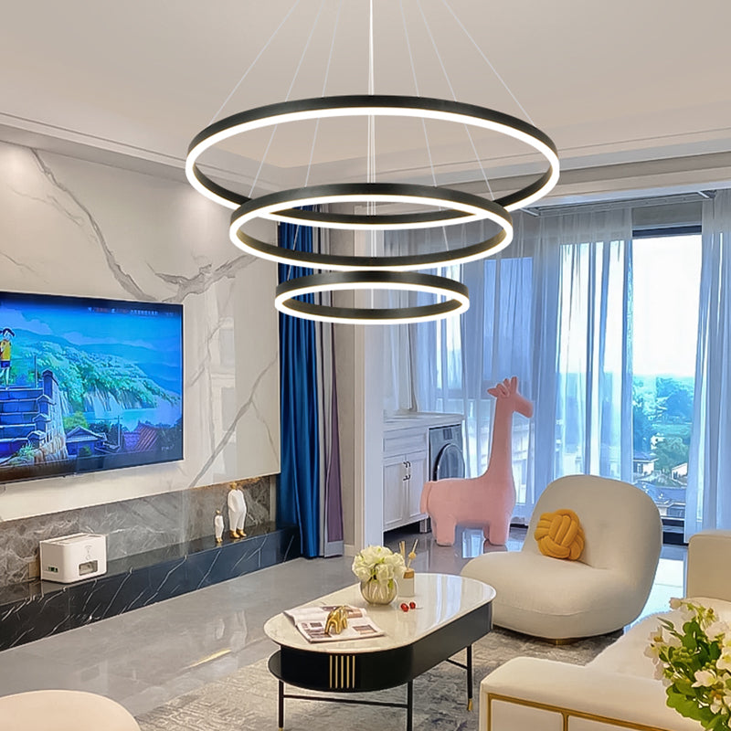 Metal Circular Pendant Lighting Fixture Modern Style LED Hanging Chandelier