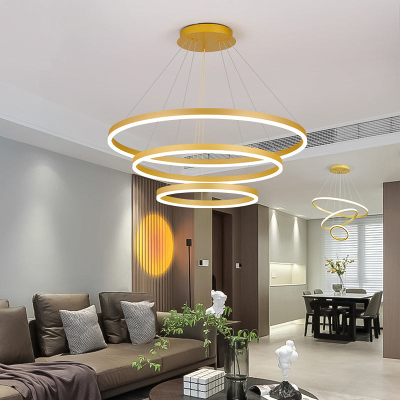 Metal Circular Pendant Lighting Fixture Modern Style LED Hanging Chandelier