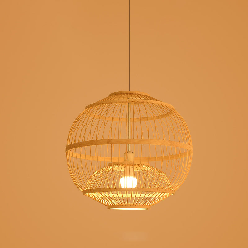 Chinese Style Bamboo Pendant Light Geometric Hanging Pendant for Restaurant