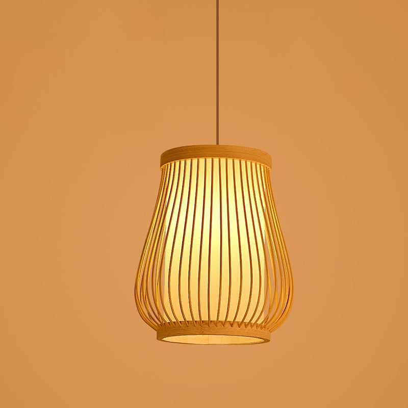 Chinese Style Bamboo Pendant Light Geometric Hanging Pendant for Restaurant