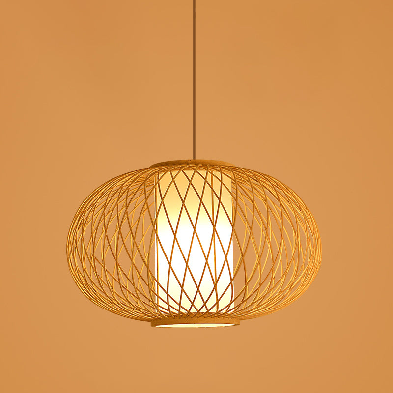 Chinese Style Bamboo Pendant Light Geometric Hanging Pendant for Restaurant