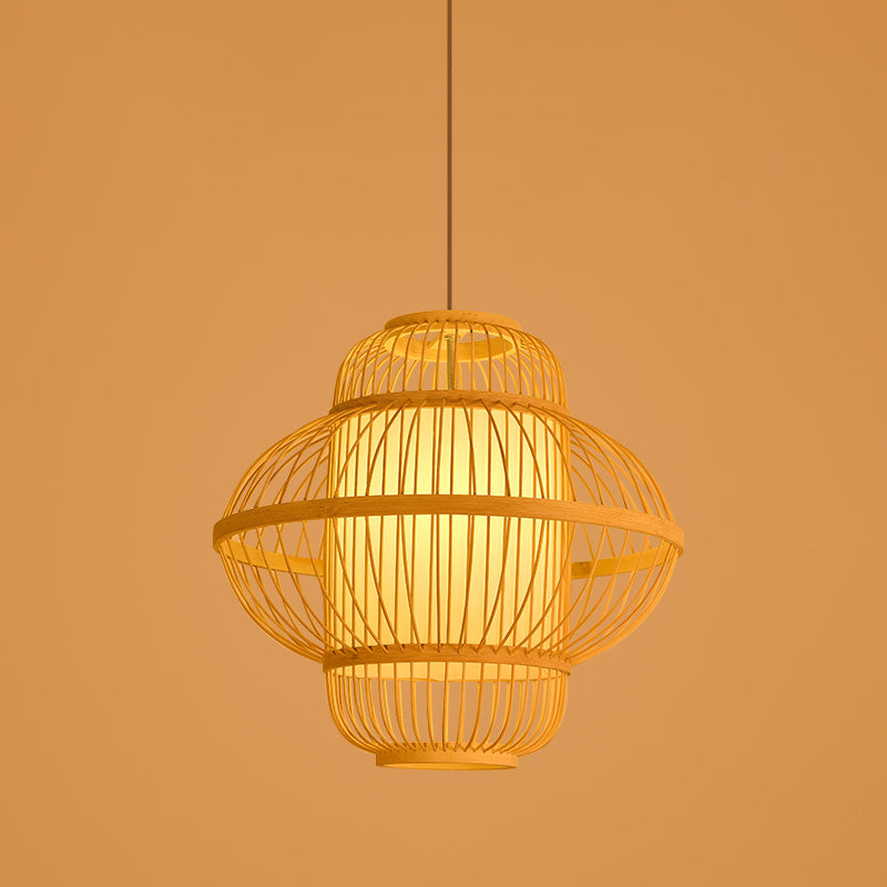 Chinese Style Bamboo Pendant Light Geometric Hanging Pendant for Restaurant