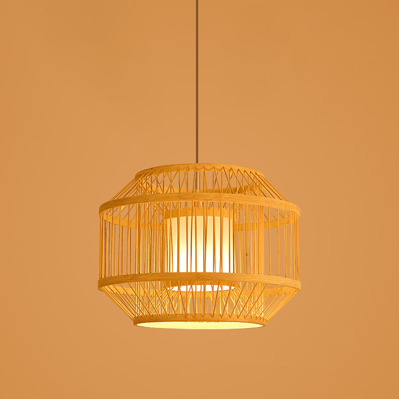 Chinese Style Bamboo Pendant Light Geometric Hanging Pendant for Restaurant