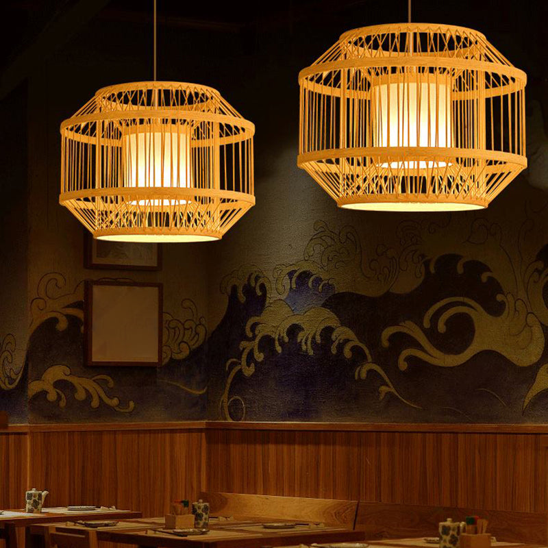 Chinese Style Bamboo Pendant Light Geometric Hanging Pendant for Restaurant