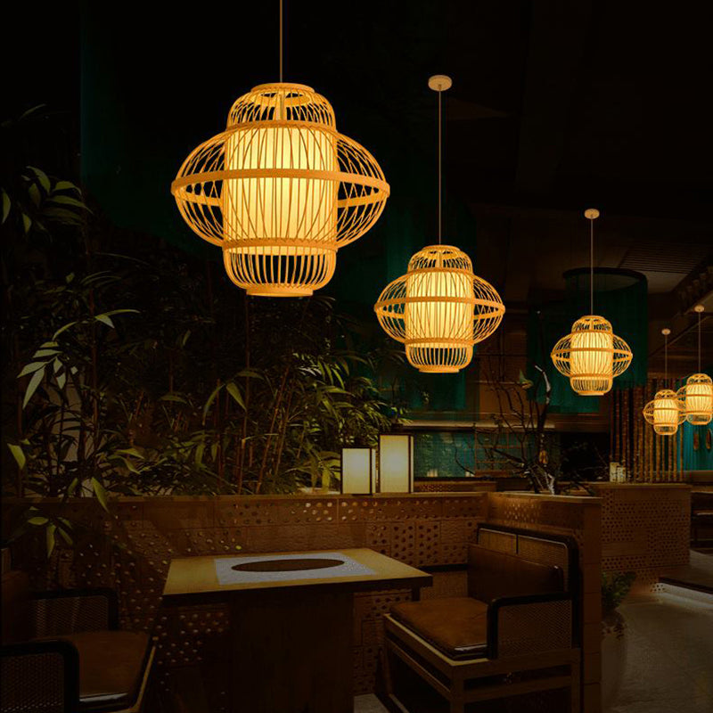 Chinese Style Bamboo Pendant Light Geometric Hanging Pendant for Restaurant