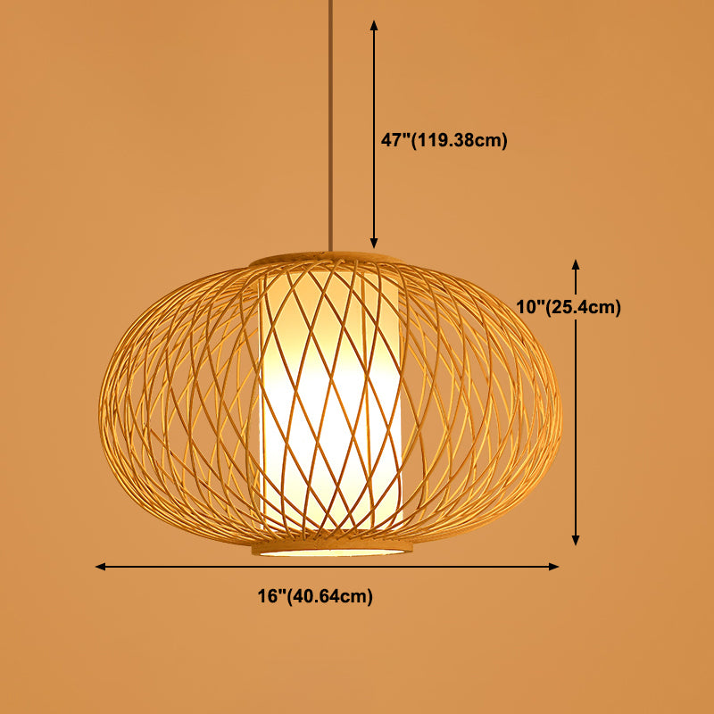 Chinese Style Bamboo Pendant Light Geometric Hanging Pendant for Restaurant