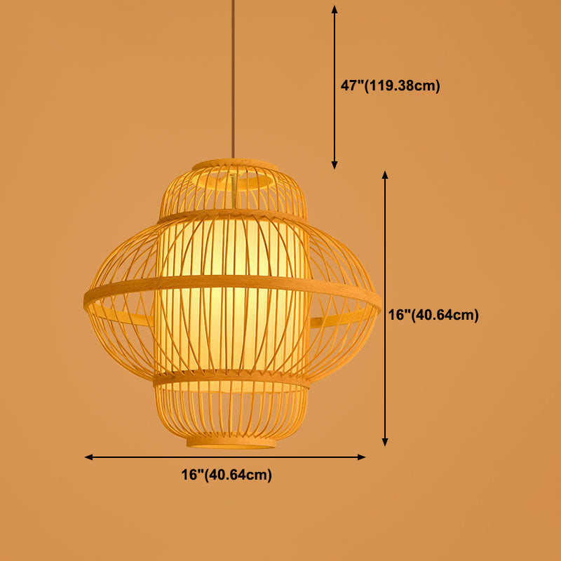 Chinese Style Bamboo Pendant Light Geometric Hanging Pendant for Restaurant