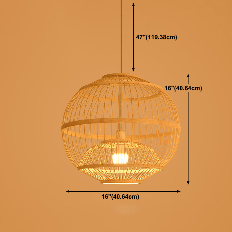 Chinese Style Bamboo Pendant Light Geometric Hanging Pendant for Restaurant