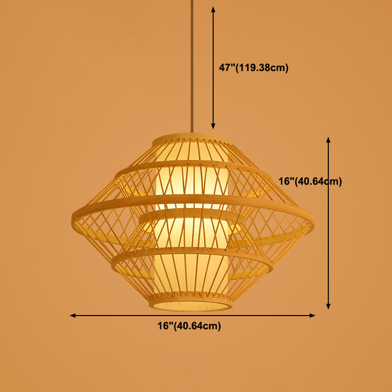 Chinese Style Bamboo Pendant Light Geometric Hanging Pendant for Restaurant