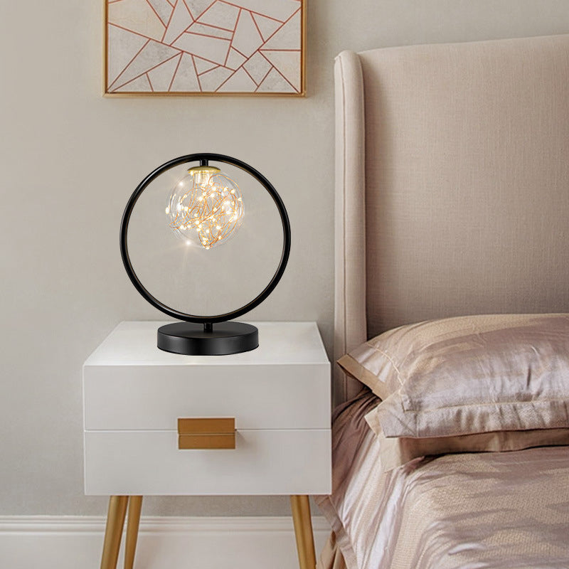 Modern Style Spherical Shape Table Light Glass 1 Light Nightstand Lamps for Bedside