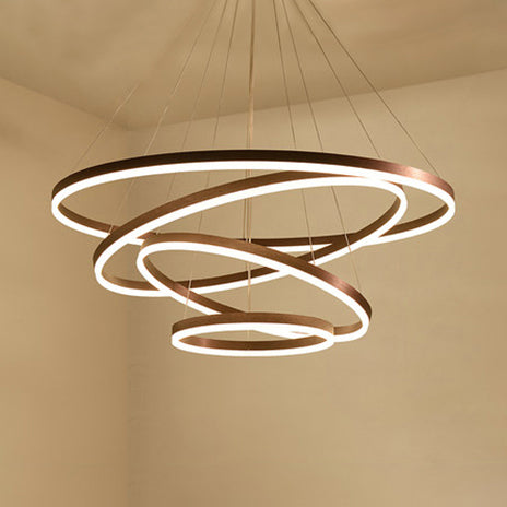 1/2/3-Ring Living Room Ceiling Light Black Chandelier with Acrylic Shade in Warm/White Light