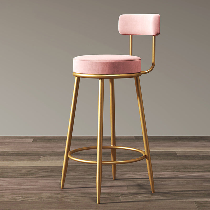 Glam Armless Backrest Counter Stool Iron Dining Room Bar Stool with Cushion and Pedal