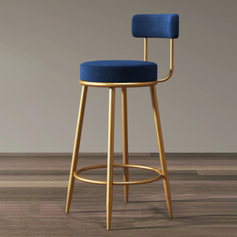 Glam Armless Backrest Counter Stool Iron Dining Room Bar Stool with Cushion and Pedal