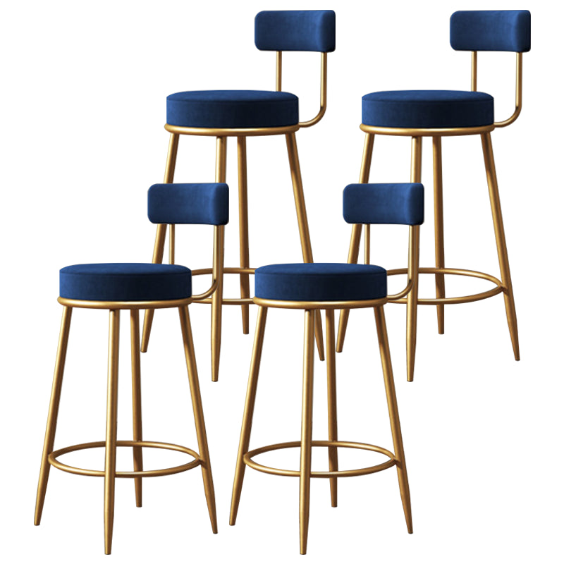 Glam Armless Backrest Counter Stool Iron Dining Room Bar Stool with Cushion and Pedal