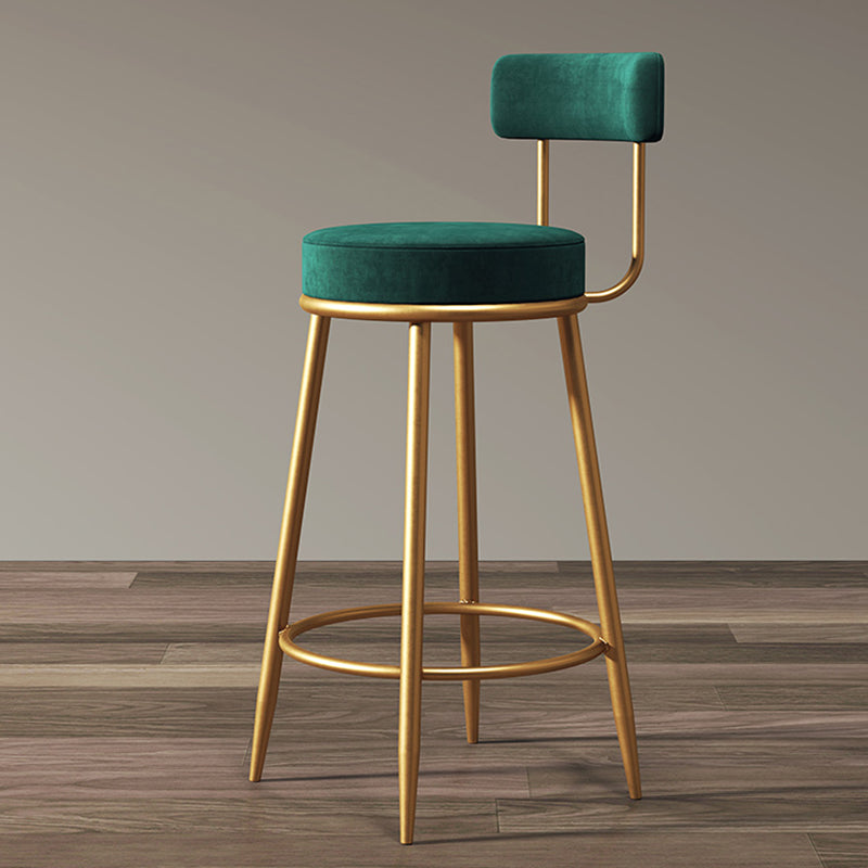 Glam Armless Backrest Counter Stool Iron Dining Room Bar Stool with Cushion and Pedal