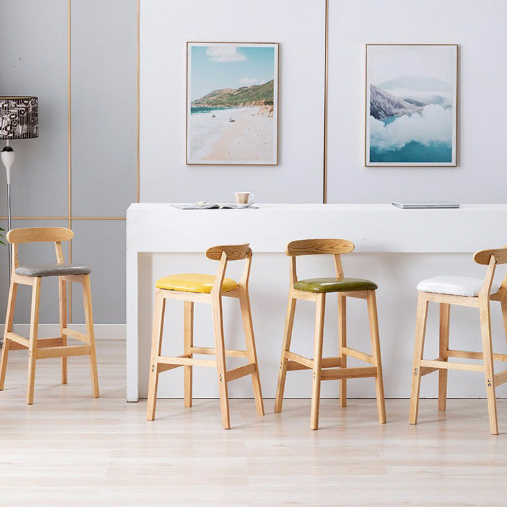 Scandinavian Milk Tea Shop Rubberwood Stool Matte Finish Upholstered Bar Stools
