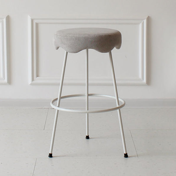 Modern Armless Backless Counter Stool Iron Cafe Bar Stool with Flannel Cushion and Pedal