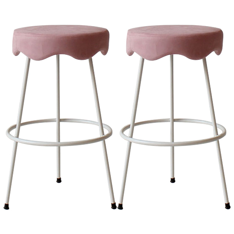 Modern Armless Backless Counter Stool Iron Cafe Bar Stool with Flannel Cushion and Pedal
