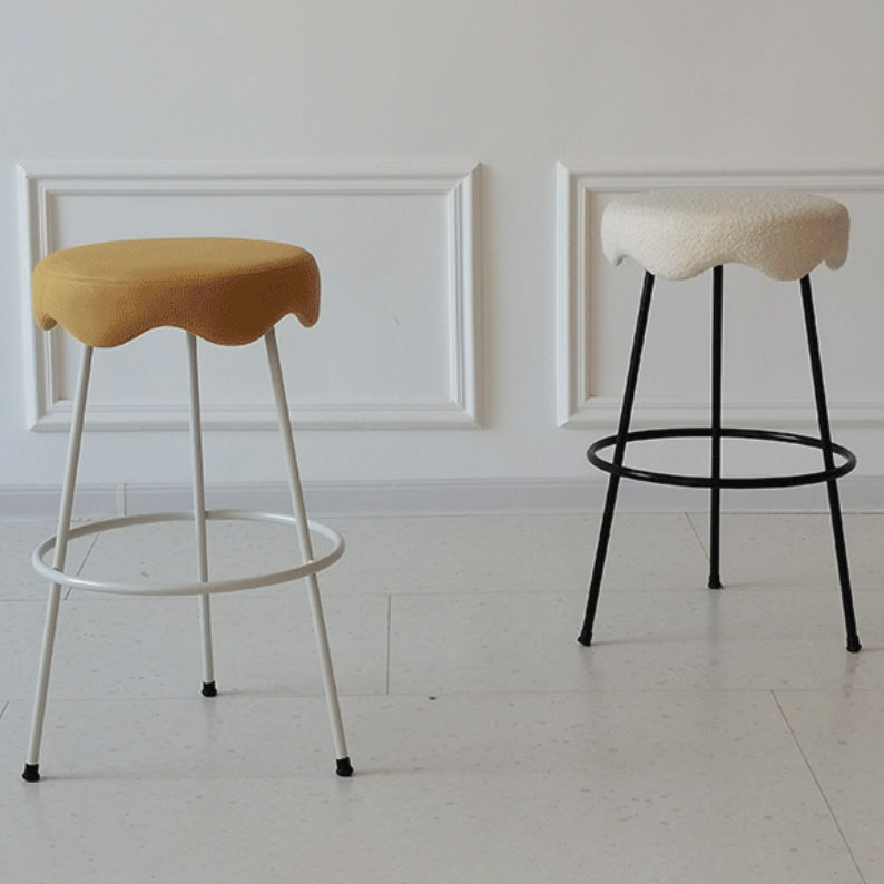 Modern Armless Backless Counter Stool Iron Cafe Bar Stool with Flannel Cushion and Pedal