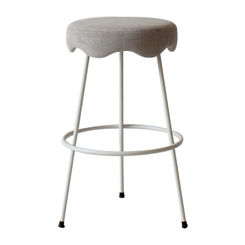 Modern Armless Backless Counter Stool Iron Cafe Bar Stool with Flannel Cushion and Pedal
