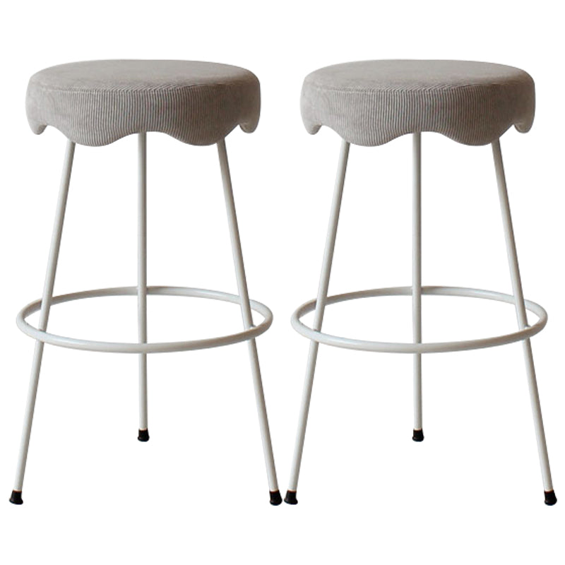 Modern Armless Backless Counter Stool Iron Cafe Bar Stool with Flannel Cushion and Pedal