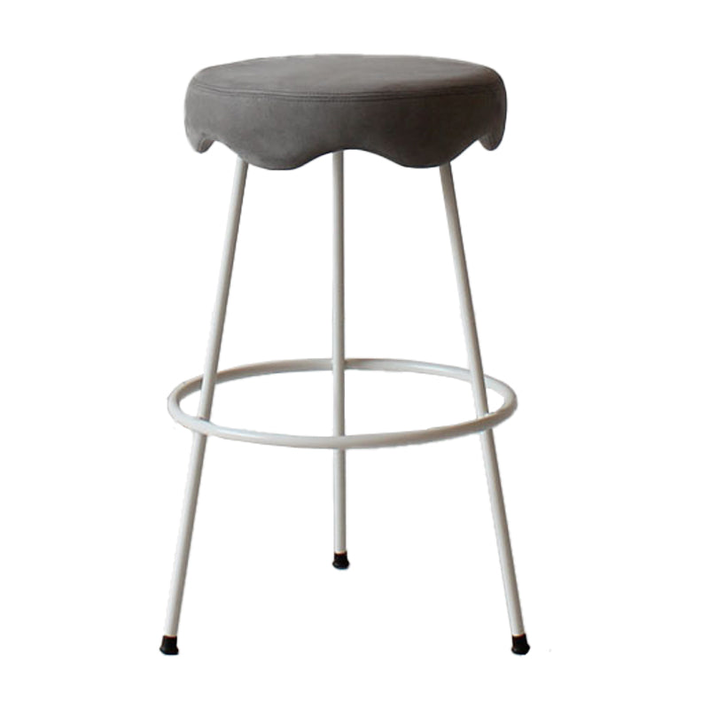 Modern Armless Backless Counter Stool Iron Cafe Bar Stool with Flannel Cushion and Pedal