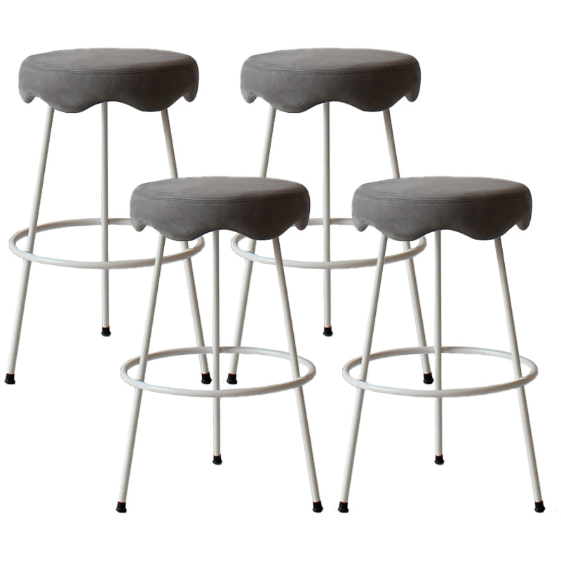 Modern Armless Backless Counter Stool Iron Cafe Bar Stool with Flannel Cushion and Pedal