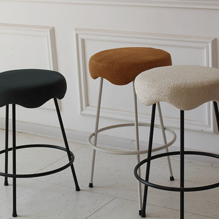 Modern Armless Backless Counter Stool Iron Cafe Bar Stool with Flannel Cushion and Pedal