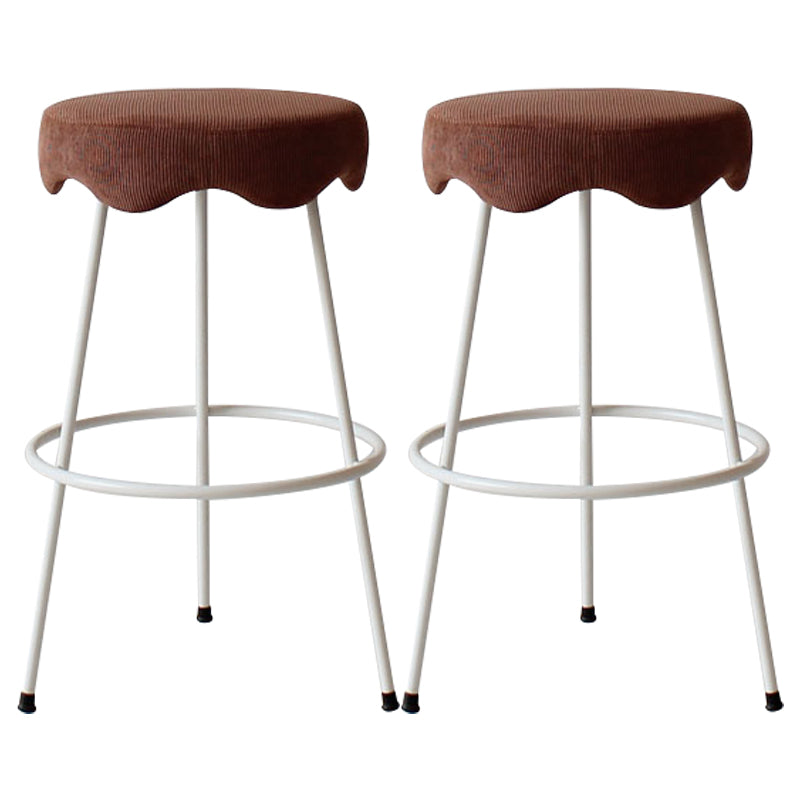 Modern Armless Backless Counter Stool Iron Cafe Bar Stool with Flannel Cushion and Pedal
