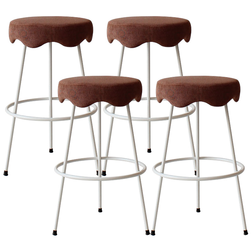 Modern Armless Backless Counter Stool Iron Cafe Bar Stool with Flannel Cushion and Pedal