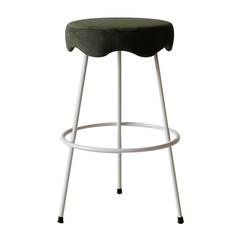 Modern Armless Backless Counter Stool Iron Cafe Bar Stool with Flannel Cushion and Pedal