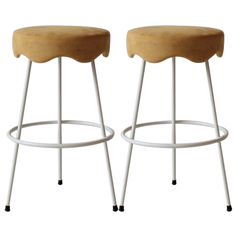 Modern Armless Backless Counter Stool Iron Cafe Bar Stool with Flannel Cushion and Pedal