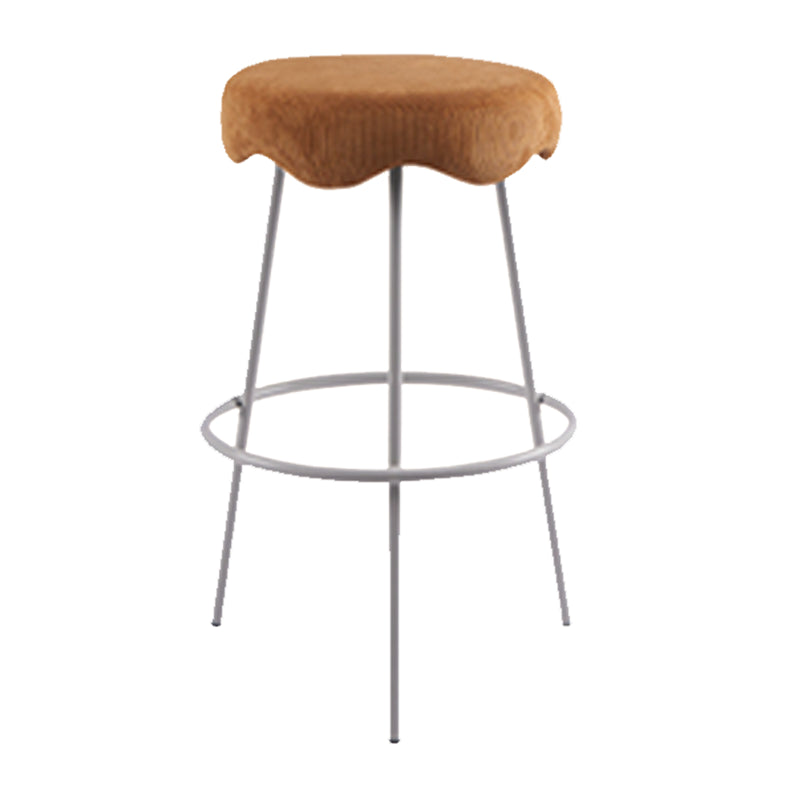 Modern Armless Backless Counter Stool Iron Cafe Bar Stool with Flannel Cushion and Pedal