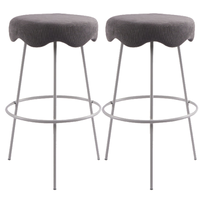 Modern Armless Backless Counter Stool Iron Cafe Bar Stool with Flannel Cushion and Pedal